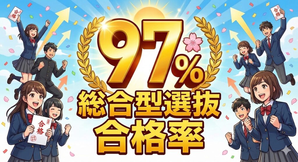 高い合格率を謳う、総合型線場tでよく見かける、塾の詐欺広告のイラスト